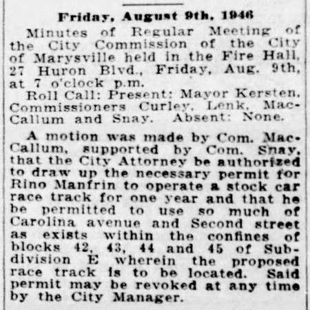 Marysville Race Track (Blue Water Speedway) - 1946 Marysville Article On Creation Of Track From Dave Dobner (newer photo)